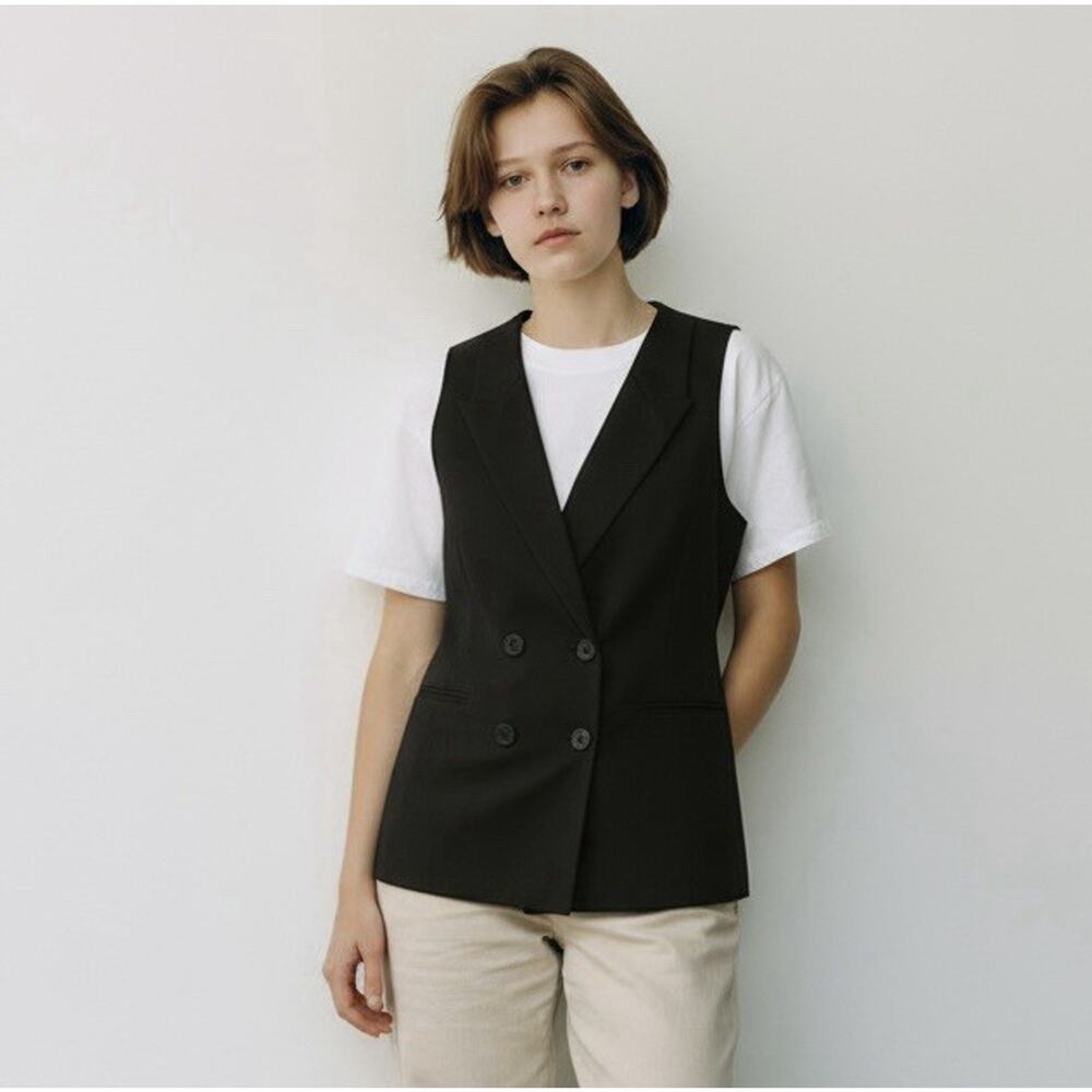 J. Crew Tuxedo Vest Wool Women's 4 Black Double Breasted Y2K Semi Sheer Back